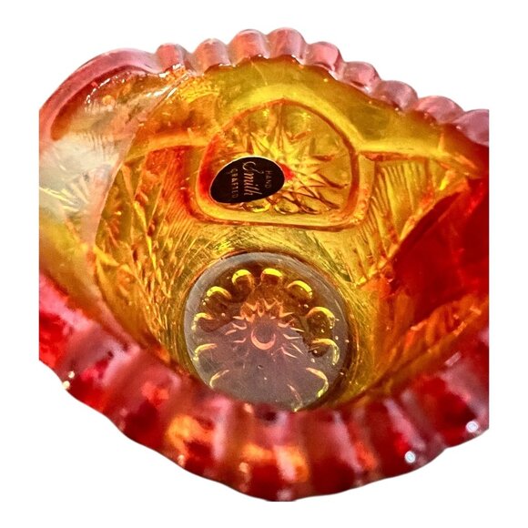 Vtg L.E Smith Handcrafted Amberina Glass Creamer 2" Tall With Scalloped Rim - Picture 6 of 8